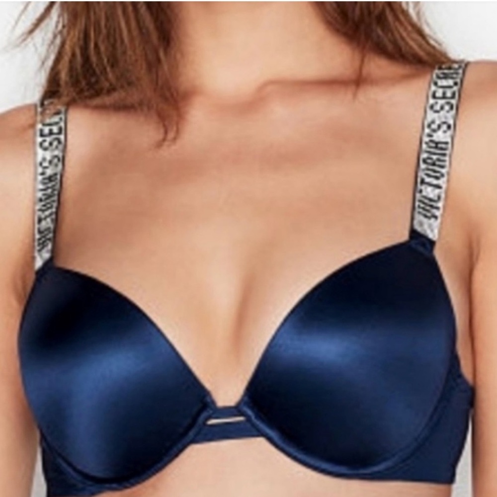 Victoria's Secret Very Sexy Push Up Rhinestone
Strap Bra Sz 32C Navy